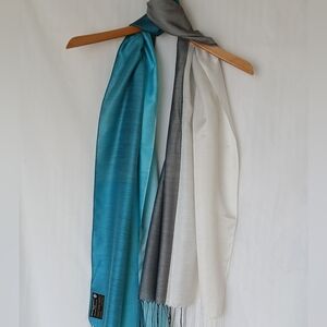 Vintage Romano Fiorenti Pure Silk Shawl Scarf White Blue Multicolor Long